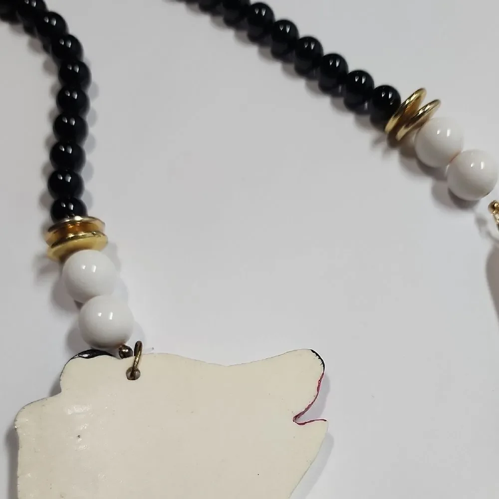 Black and White Panda Necklace Unique Good Luck Bear Handpainted